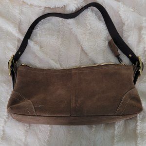 Vintage COACH Suede Leather Zipper Baguette Bag Handbag